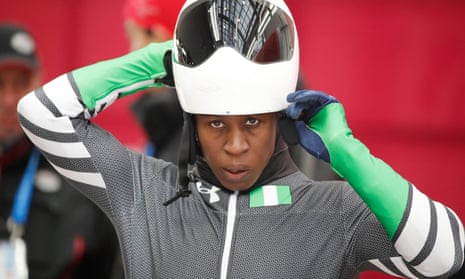 Simidele Adeagbo of Nigeria at the Olympic Sliding Centre in Pyeongchang, South Korea
