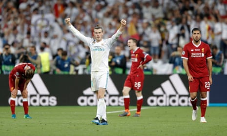 Gareth Bale celebrates victory for Madrid on the final whistle.