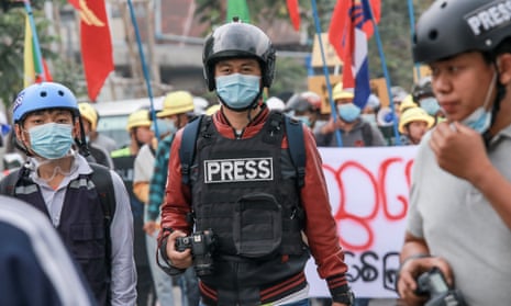 The 74 Media photographers covering the protests in Myitkyina last February.