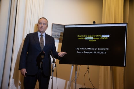 Bill Shorten unveils his ‘waste website’ in his Parliament House office last week