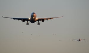 A picture of planes queuing for landing at London's Heathrow.