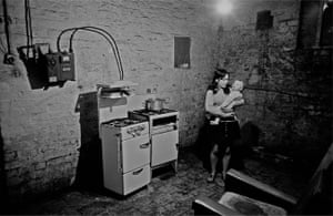 Liverpool, 1969. A basement kitchen in a multi-let