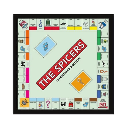 Personalised Monopoly style board game that reads ‘The Spicers’ in the middle of the board