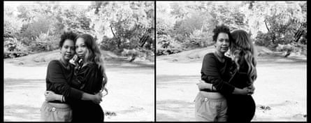 Ksisay Sadiki and her daughter holding each other at the park during a picnic in Harlem, New York.