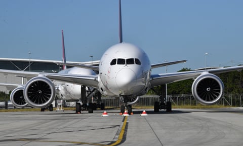 Grounded Qantas planes at Brisbane airport