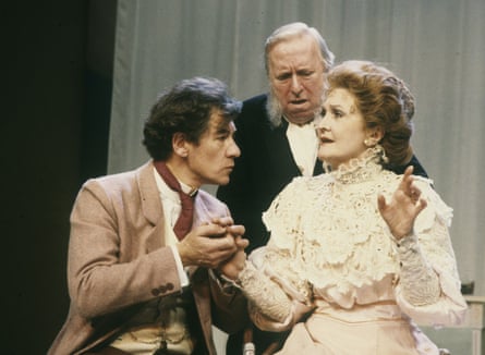 Ian McKellen as Lopakhin, Hugh Lloyd as Firs and Sheila Hancock as Ranyevskaya in The Cherry Orchard at the National Theatre in 1985.