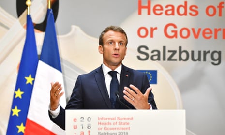 President Emmanuel Macron at the EU informal summit in Salzburg, Austria.