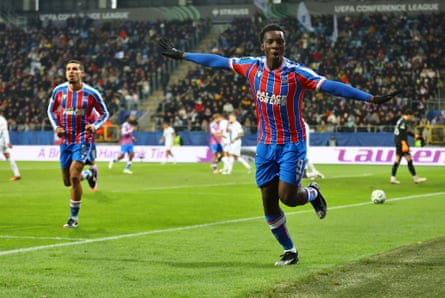 Eddie Nketiah celebrates after scoring his side’s second goal Dynamo Kyiv