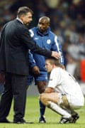 Kevin Davies is consoled by Sam Allardyce after Bolton’s defeat in the 2004 League Cup final. ‘He’s a brilliant judge of character,’ Davies says.
