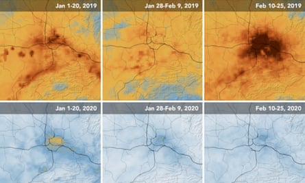 Nasa maps showing NO2 values over Wuhan during January and February