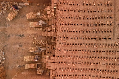 A large stack of bricks seen from above