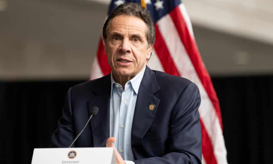 Andrew Cuomo speaks at a press conference at the Javits Center in New York, New York, on 30 March. 