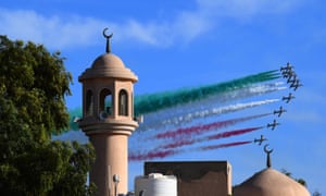 Kuwait City: An Italian air force aerobatic team performs as part of the celebration of Italian week in Kuwait