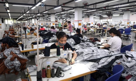 A textiles factory in Vietnam, where workers sew sportswear garments to keep up with demand from the west.