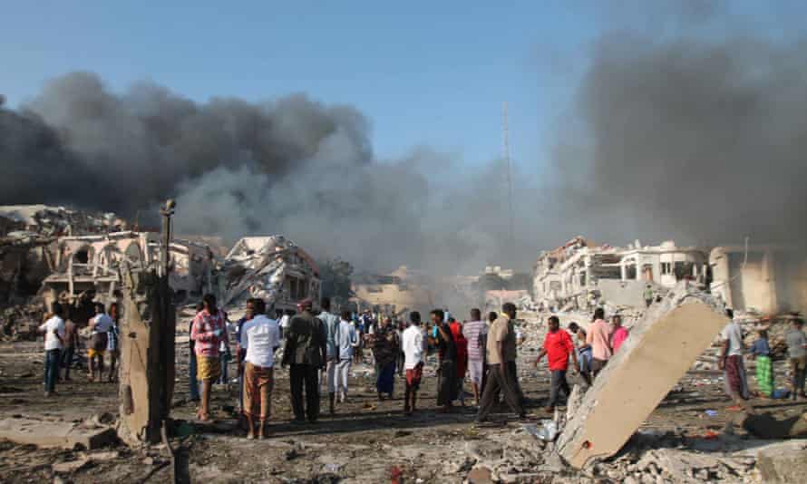 The explosion site in Mogadishu.