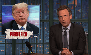 ‘Now we know why he’s so orange, his brain is just melted pumpkin guts’ ... Seth Meyers