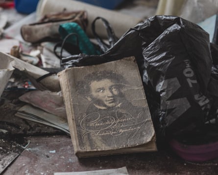 A book of Alexander Pushkin’s poetry amid debris in a damaged apartment in Donetsk oblast, Ukraine, January 2024.