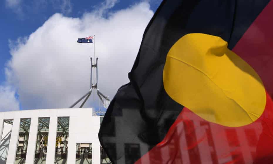 Parliament House and the Aboriginal flag
