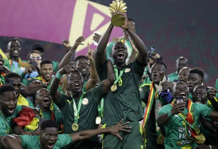 Senegal celebrate after winning the Africa Cup of Nations in February.