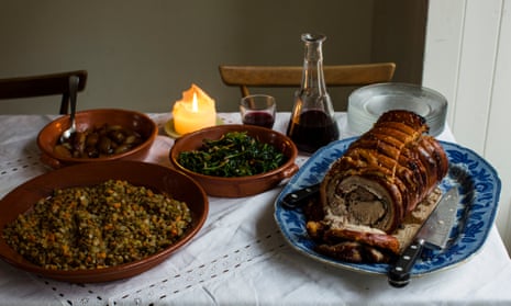 Rachel Roddy’s festive feast: ‘Porchetta isn’t traditional in Italy at Christmas, but it’s straightforward to make, celebratory and generous.’