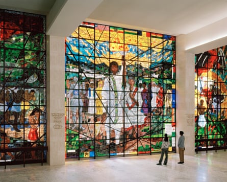 A huge stained glass triptych at Africa Hall in Addis Ababa.