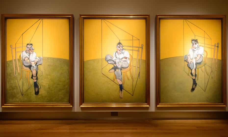 Three Studies of Lucian Freud by Francis Bacon on display at Christie’s in London before they fetched almost £90m.