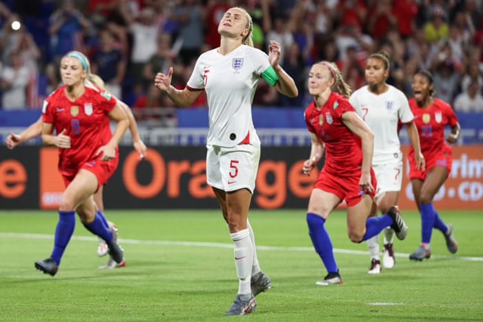 England’s Steph Houghton reacts after she missed her penalty.