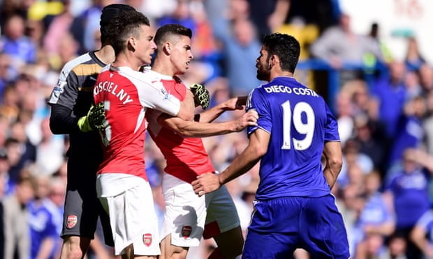 Gabriel Paulista clashes with Chelsea’s Diego Costa during his time at Arsenal.