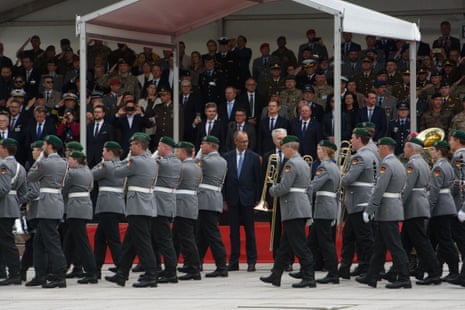 A view from the formal inauguration ceremony of the German 45th Armored Brigade 'Lithuania' took place at Cathedral Square in Vilnius, attended by German Federal Chancellor Friedrich Merz, German Minister of Defence Boris Pistorius, Lithuanian President Gitanas Nausda, and Lithuanian Minister of National Defence Dovile Sakaliene in Vilnius, Lithuania.