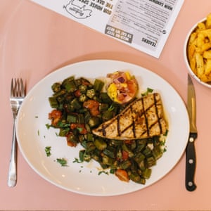 Bodean’s Cajun swordfish: ‘Blackened fish with a mountain of overcooked okra and cherry tomatoes.’