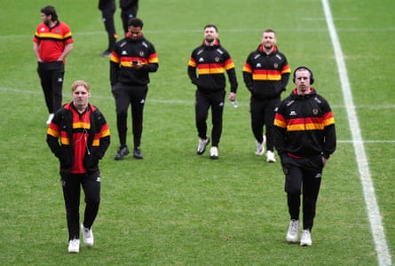 Bradford Bulls players on the pitch before their Challenge Cup match against London Broncos on Sunday.