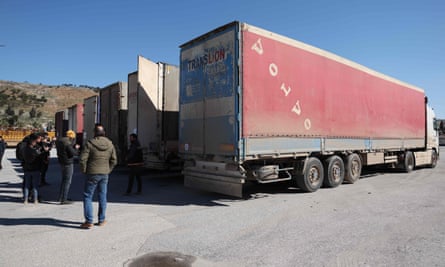 The UN aid convoy of six lorries that entered opposition-held north-western Syria from Turkey through the Bab el-Hawa crossing.