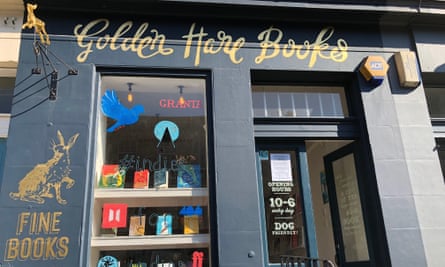 Golden Hare Books. Edinburgh sunny shopfront