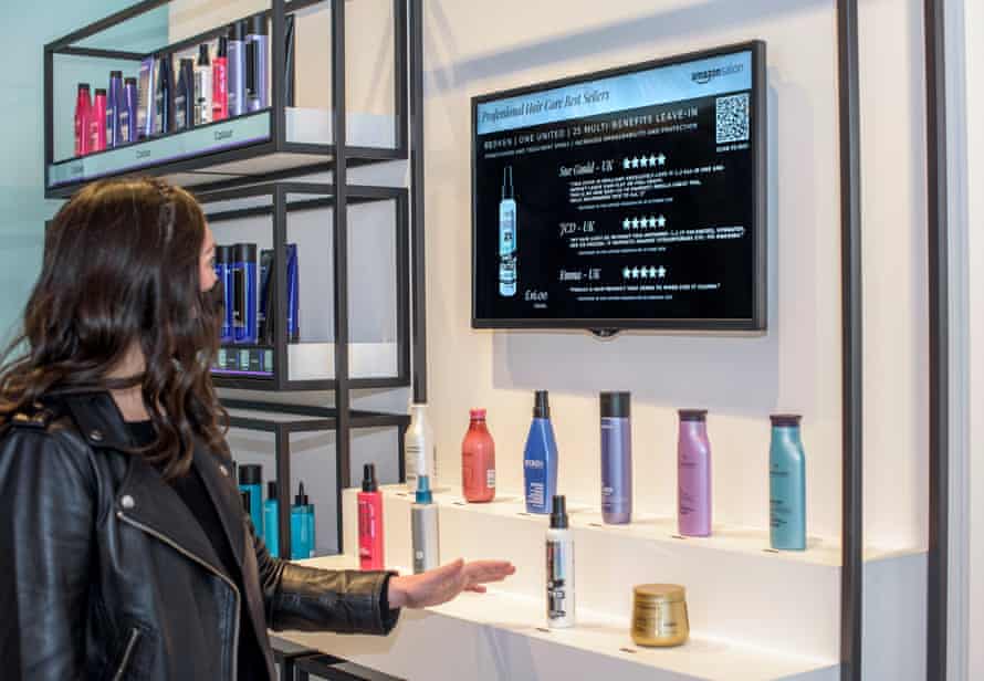 Customers can peruse beauty products on screen.