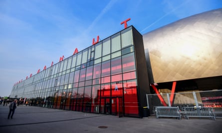 Exterior view of the Stade du Hainaut before the Ligue 2 match between Valenciennes and Troyes.