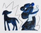 Illustration of a woman holding a baby, turning her back on a dog