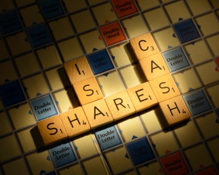Scrabble letters spell out the words ‘Isa’, ‘shares’ and ‘cash’