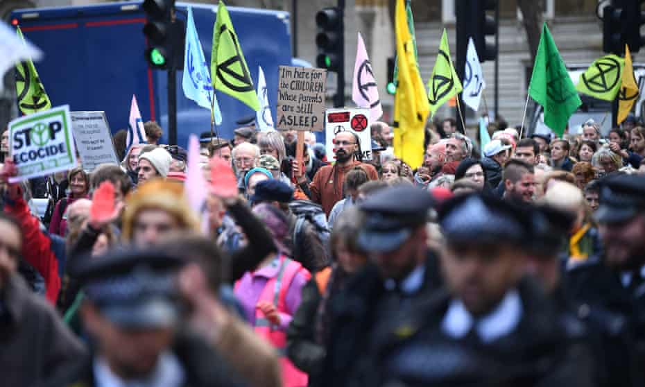 Protesters in central London during an Extinction Rebellion protest in October