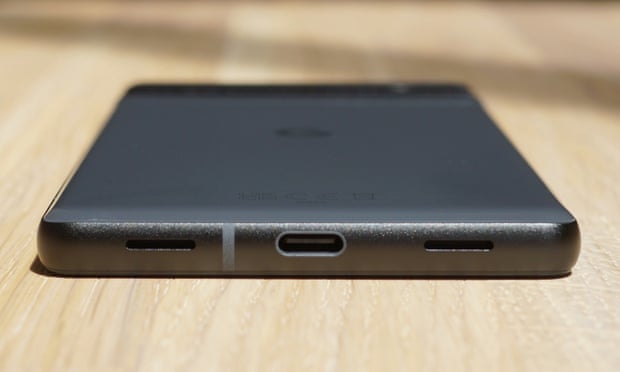 The USB-C charging port of the Google Pixel 6a.