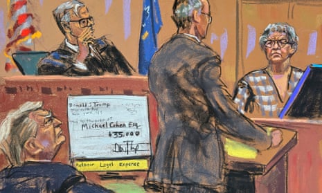a drawing of four people in a courtroom