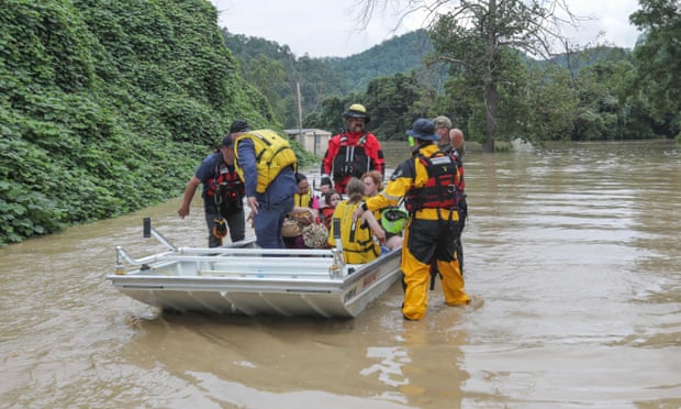 A group of stranded people are rescued in Jackson, Kentucky.