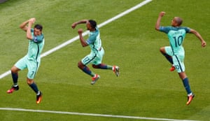 Three Sporting academy graduates – Cristiano Ronaldo, Nani and João Mário – in action for Portugal at Euro 2016.