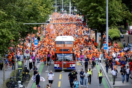 Netherlands fans on the march to their game against England