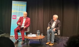 Shadow chancellor John McDonnell (right) talking to journalist Iain Dale at the Edinburgh festival fringe.