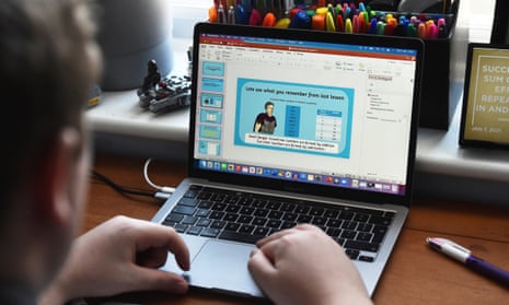 Online teaching materials being prepared at home during the pandemic in January 2021.