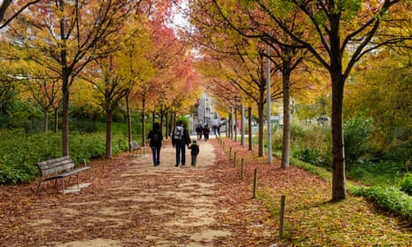 People walk in a park