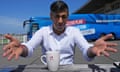 Rishi Sunak speaks to journalists at Redcar racecourse as launches the Conservative campaign bus on Saturday.