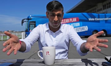 Rishi Sunak speaks to journalists at Redcar racecourse as launches the Conservative campaign bus on Saturday.