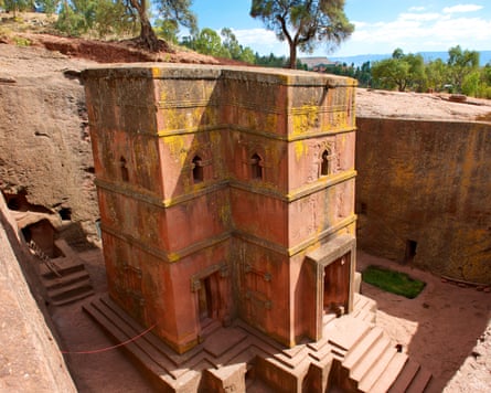 Unique monolithic rock-hewn Church of St. George (Bete Giyorgis), Unesco World heritage, Lalibela, Ethiopia.