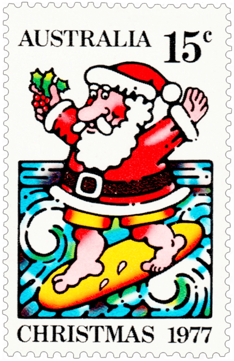 1977 Christmas - Surfing Santa stamp
